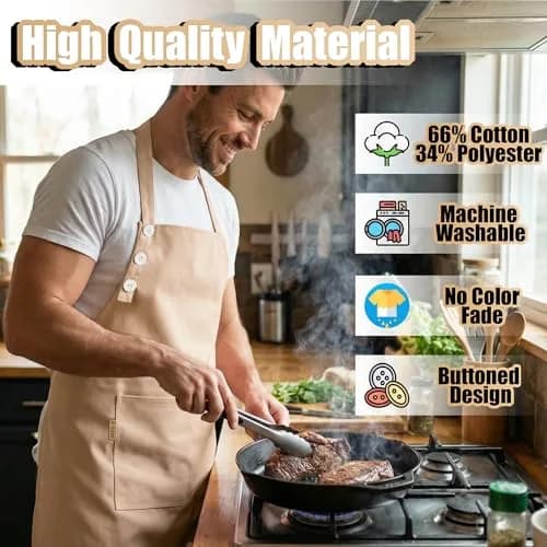 TOSHE Kitchen Apron for Women & Men Waterdrop Resistant, Adjustable Button | Water-Resistant Cotton Blend Apron thumbnail 3