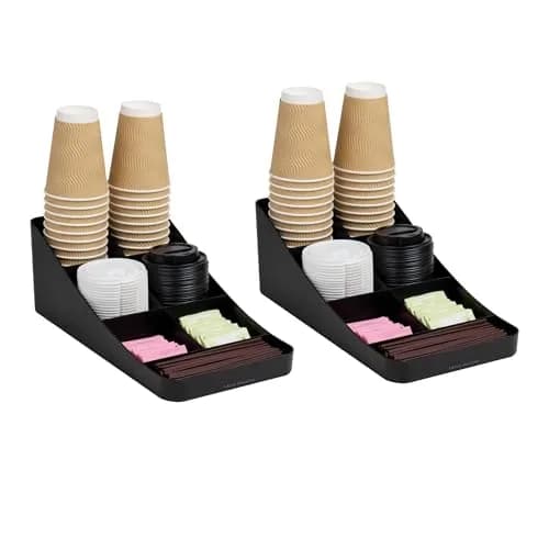 Mind Reader 7-Compartment Coffee Condiment Organizer, Set of 2, Black | Countertop Station for Coffee Bar, Breakroom, Kitchen thumbnail 1