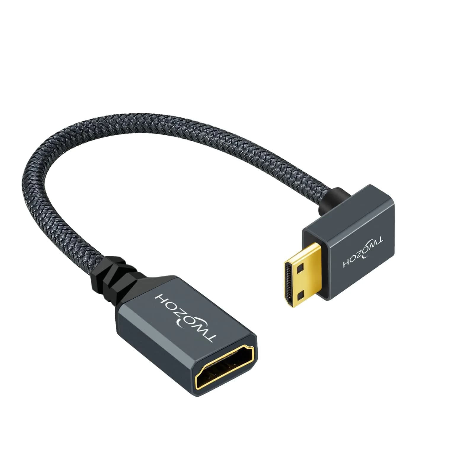 Twozoh Mini HDMI to HDMI Adapter 20cm (0.6FT) | Supports 4K@60Hz, 1080P, 3D — Up Angled / 0.6FT