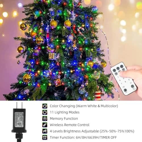 Tcamp 164ft 500 LED Color Changing Christmas Lights | Warm White & Multicolor, 500 LEDs thumbnail 4