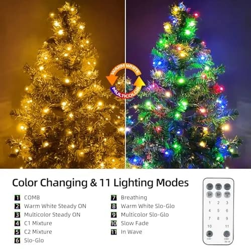 Tcamp 164ft 500 LED Color Changing Christmas Lights | Warm White & Multicolor, 500 LEDs thumbnail 2
