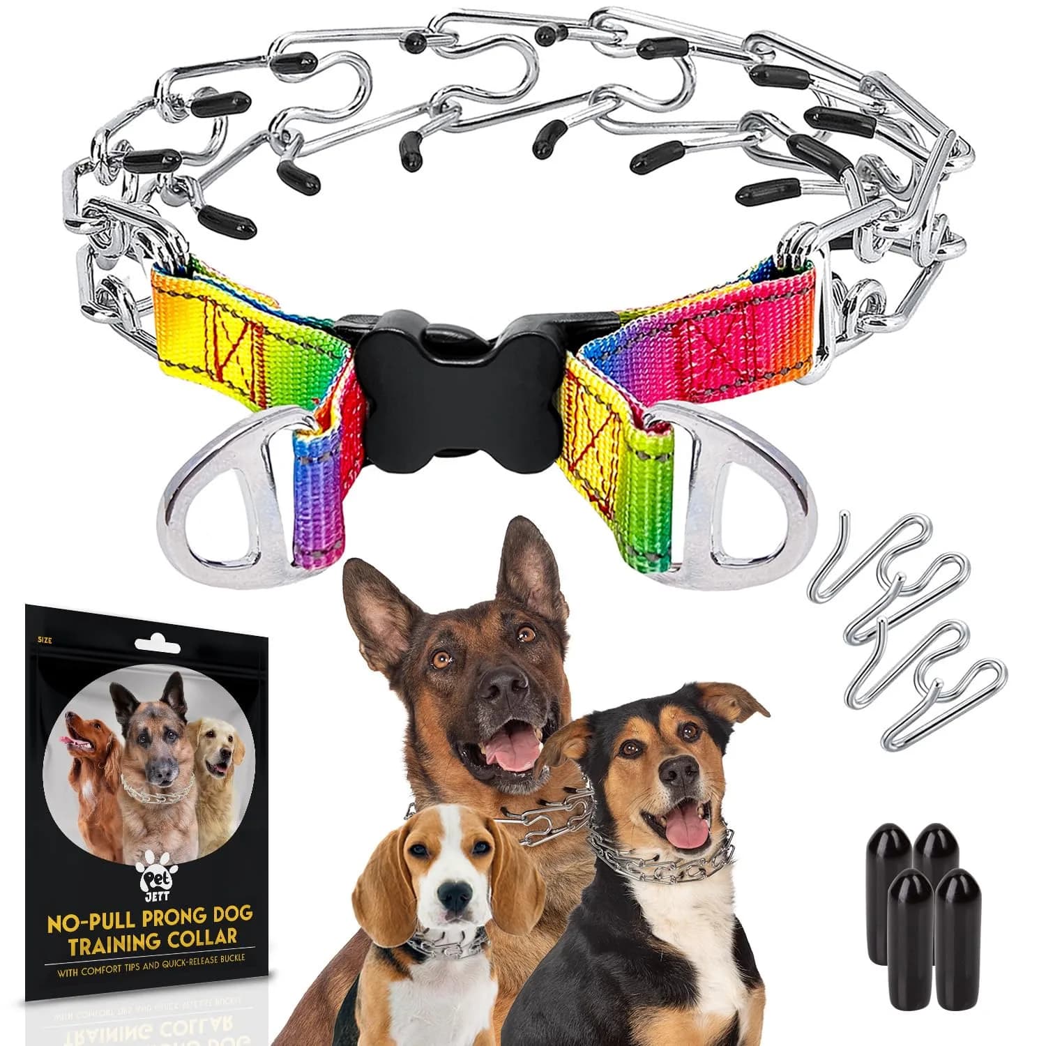 PET JETT Dog Prong Collar 14-16" | No Pull Adjustable Stainless Steel — Colorful