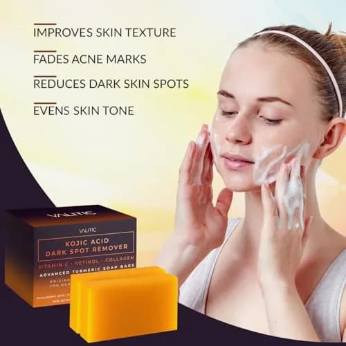 VALITIC Kojic Acid Dark Spot Remover Soap Bars with Vitamin C, Retinol, Collagen, Turmeric - 2 Pack (7 oz / 200g) | Original Japanese Complex for Brighter Skin thumbnail 5