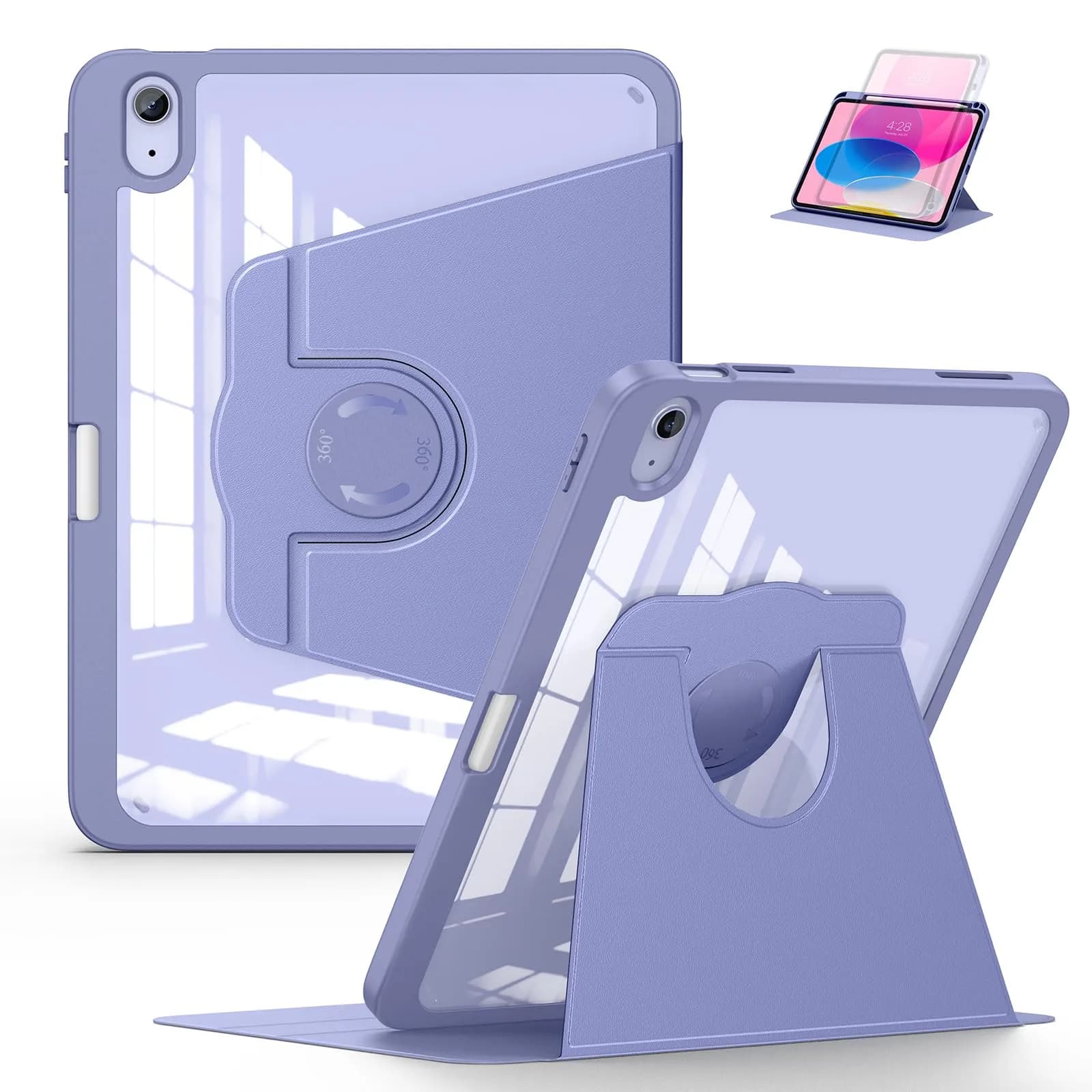 Soke Rotating Case for iPad 11th Gen 2025 & 10th Gen 2022 (A16) 11"/10.9" with Pencil Holder & Stand | Navy Blue — Lilac Purple