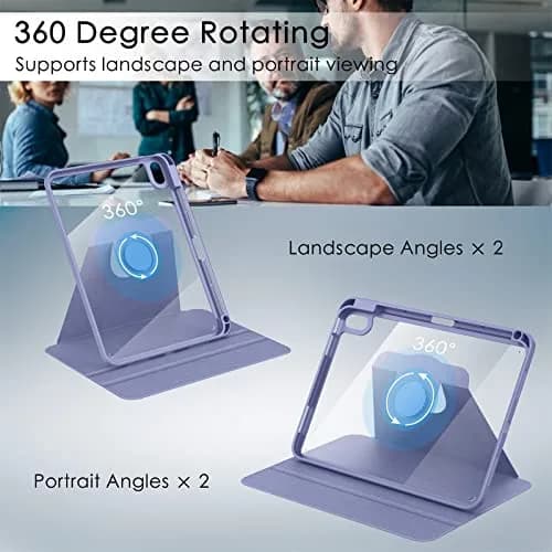 Soke Rotating Case for iPad 11th/10th Gen 11"/10.9" with Pencil Holder & Auto Sleep/Wake | Clear Back & Lilac Purple thumbnail 4