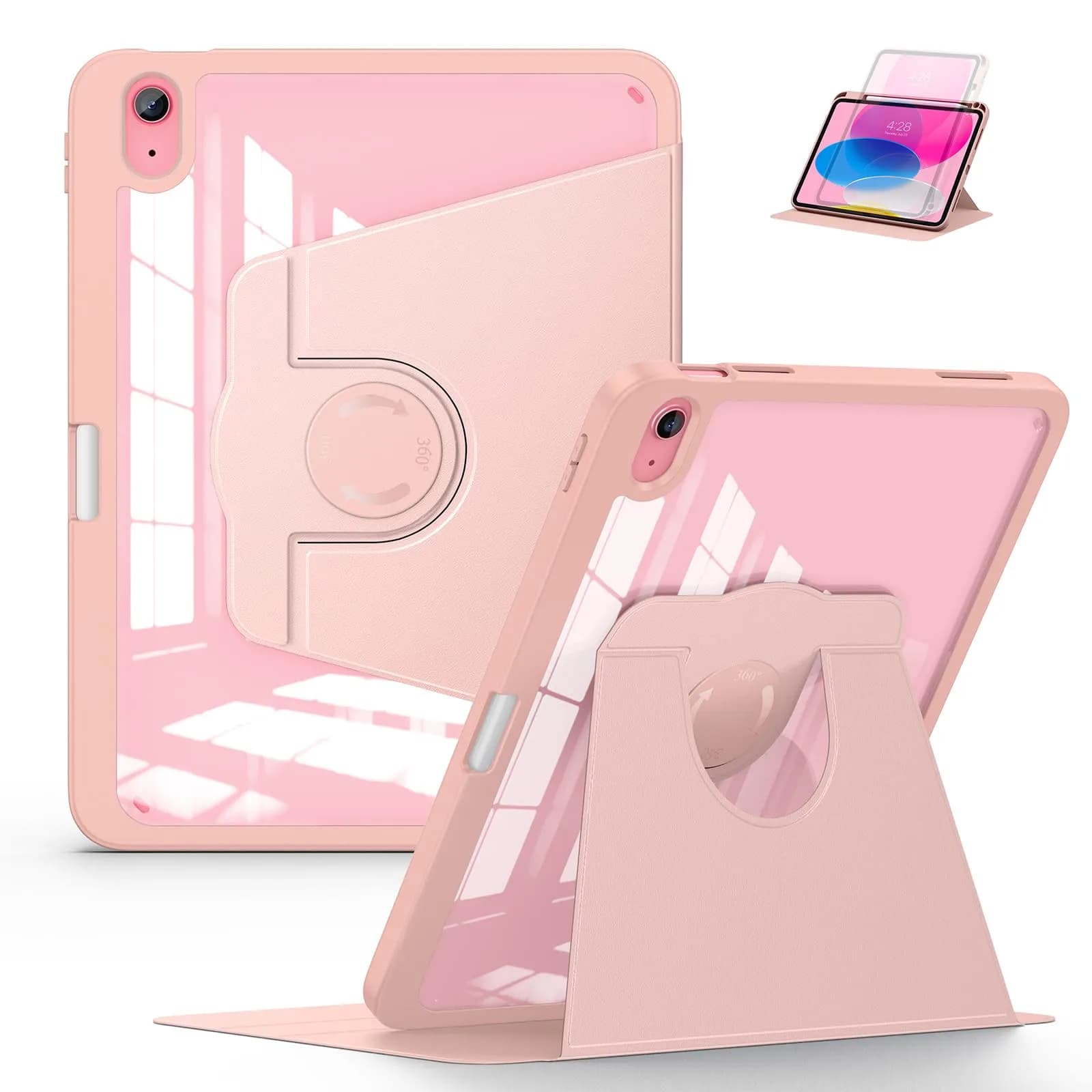 Soke 360 Rotating Case for iPad 10th Gen 10.9" & 11" 2025 (A16) | Rose Gold Folio with Pencil Slot & Auto Sleep/Wake - main product image