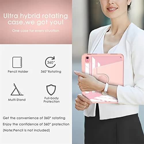 Soke 360 Rotating Case for iPad 10th Gen 10.9" & 11" 2025 (A16) | Rose Gold Folio with Pencil Slot & Auto Sleep/Wake thumbnail 8