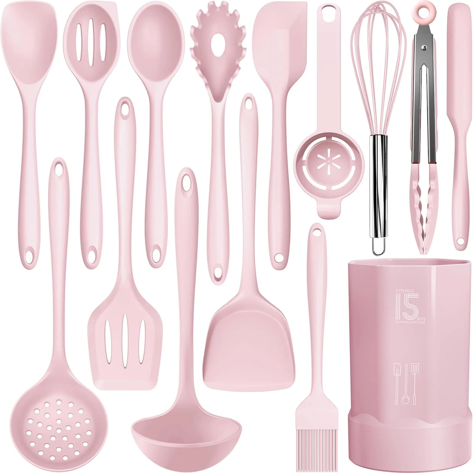 AOTHOD Silicone Cooking Utensils Set - Heat Resistant 446°F | BPA Free Kitchen Gadgets — Pink