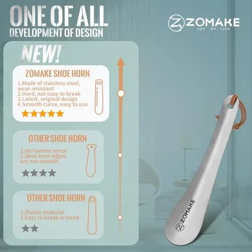 ZOMAKE Metal Shoe Horn Small Travel Shoehorn 18.5 cm (7.3 Inch) | Smooth Rounded Curve for Easy Shoe Entry thumbnail 7