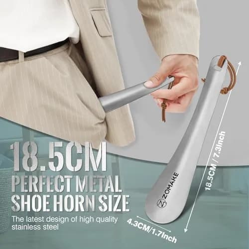 ZOMAKE Metal Shoe Horn Small Travel Shoehorn 18.5 cm (7.3 Inch) | Smooth Rounded Curve for Easy Shoe Entry thumbnail 2