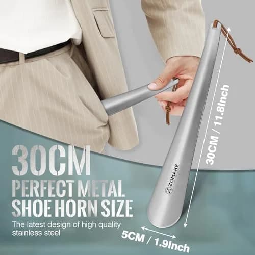 ZOMAKE Metal Shoe Horn Long Handle 30cm (11.8 Inch) | Smooth Stainless Steel for Easy Shoe Entry thumbnail 2