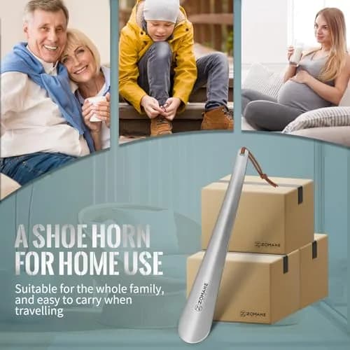 ZOMAKE Metal Shoe Horn Long Handle 30cm (11.8 Inch) | Smooth Stainless Steel for Easy Shoe Entry thumbnail 3