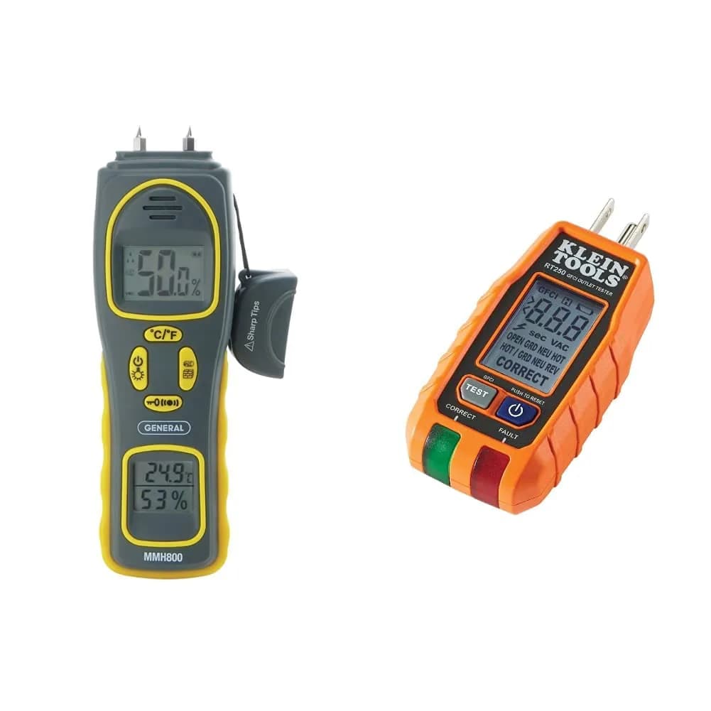 General Tools 4-in-1 Pin/Pinless Moisture & Mold Detector | Dual LCD & Alarm, 5-50% Wood, 1.5-33% Building Materials, 9V Battery