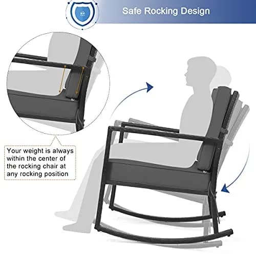 RELAX4LIFE Wicker Outdoor Rocking Chair 26.5in x 36in x 33in | Water-Resistant Rattan & Steel Frame thumbnail 5