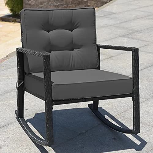 RELAX4LIFE Wicker Outdoor Rocking Chair 26.5in x 36in x 33in | Water-Resistant Rattan & Steel Frame thumbnail 2