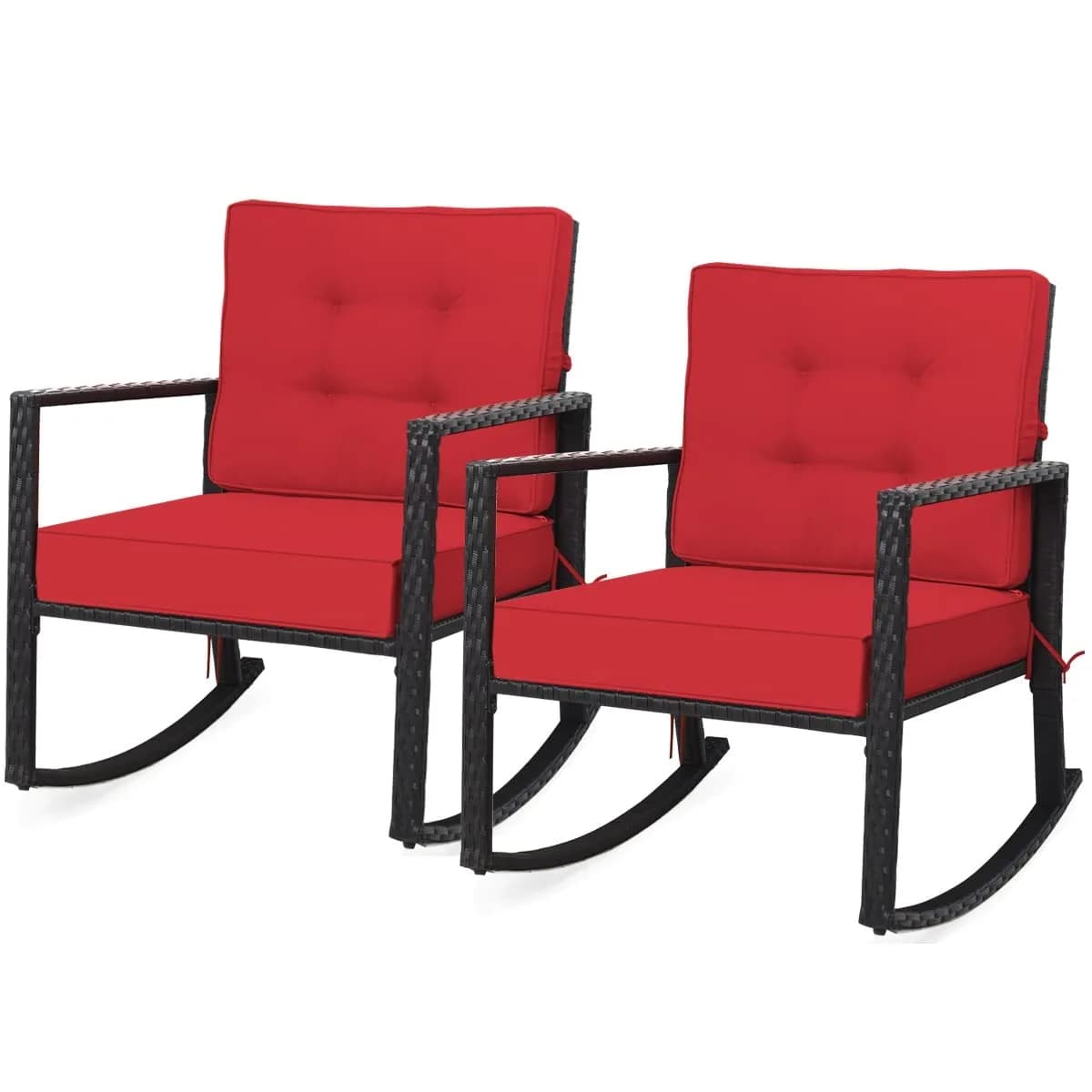 RELAX4LIFE Wicker Outdoor Rocking Chair 26.5in x 36in x 33in | Water-Resistant Rattan & Steel Frame — Red