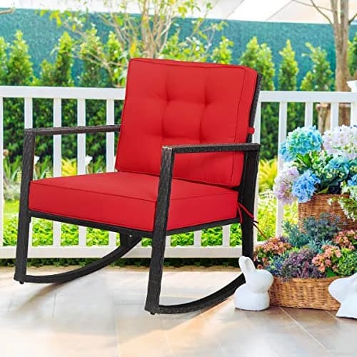 RELAX4LIFE Wicker Outdoor Rocking Chair 2-Piece | Water-Resistant Rattan & Steel Frame (26.5in x 36in x 33in) thumbnail 4