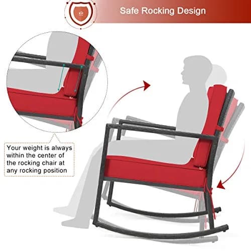 RELAX4LIFE Wicker Outdoor Rocking Chair 2-Piece | Water-Resistant Rattan & Steel Frame (26.5in x 36in x 33in) thumbnail 7