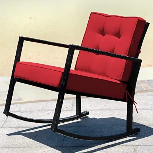 RELAX4LIFE Wicker Outdoor Rocking Chair 2-Piece | Water-Resistant Rattan & Steel Frame (26.5in x 36in x 33in) thumbnail 3