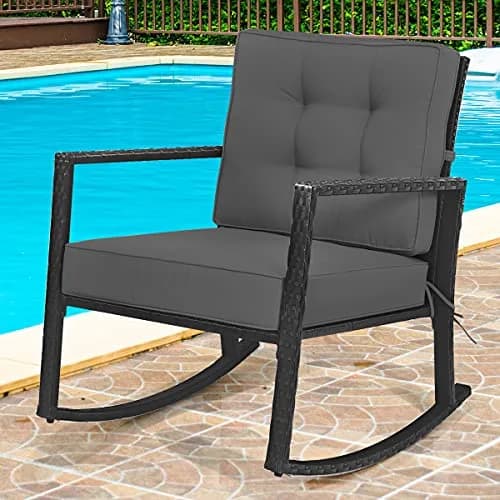 RELAX4LIFE Wicker Outdoor Rocking Chair - All Weather Rattan Patio Chair with Steel Frame & Removable Cushions (26.5x36x33 inches | Grey) thumbnail 5