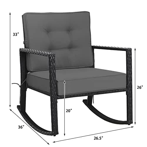 RELAX4LIFE Wicker Outdoor Rocking Chair - All Weather Rattan Patio Chair with Steel Frame & Removable Cushions (26.5x36x33 inches | Grey) thumbnail 6