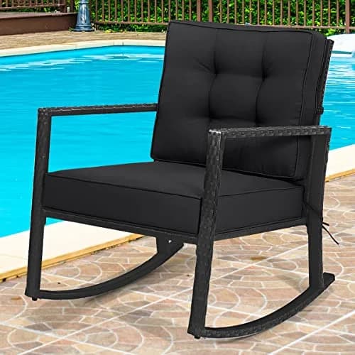 RELAX4LIFE Wicker Outdoor Rocking Chair - All Weather Rattan Rocker Patio Chair w/Steel Frame Removable Cushions & Armrest, Rocker Chair Outdoor Furniture for Backyard Porch Poolside (1, Black) thumbnail 5