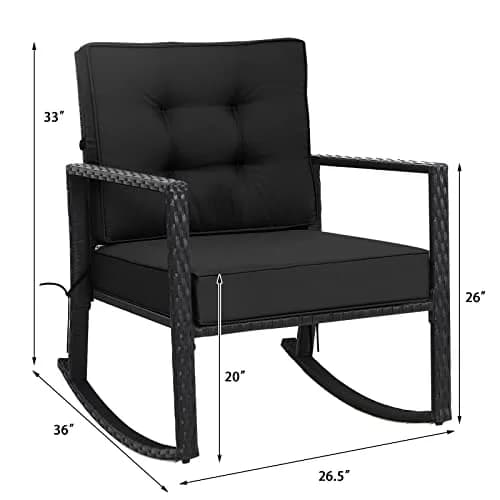 RELAX4LIFE Wicker Outdoor Rocking Chair - All Weather Rattan Rocker Patio Chair w/Steel Frame Removable Cushions & Armrest, Rocker Chair Outdoor Furniture for Backyard Porch Poolside (1, Black) thumbnail 8