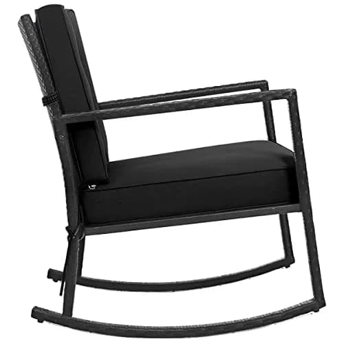 RELAX4LIFE Wicker Outdoor Rocking Chair - All Weather Rattan Rocker Patio Chair w/Steel Frame Removable Cushions & Armrest, Rocker Chair Outdoor Furniture for Backyard Porch Poolside (1, Black) thumbnail 9