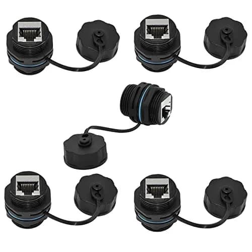 PENGLIN IP68 Waterproof Shielded RJ45 Panel Mount Bulkhead Connector (5-Pack, Black) | Cat6 Ethernet Connectivity for Industrial Environments thumbnail 1