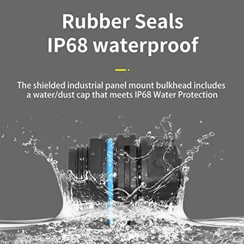 PENGLIN IP68 Waterproof Shielded RJ45 Panel Mount Bulkhead Connector (5-Pack, Black) | Cat6 Ethernet Connectivity for Industrial Environments thumbnail 2