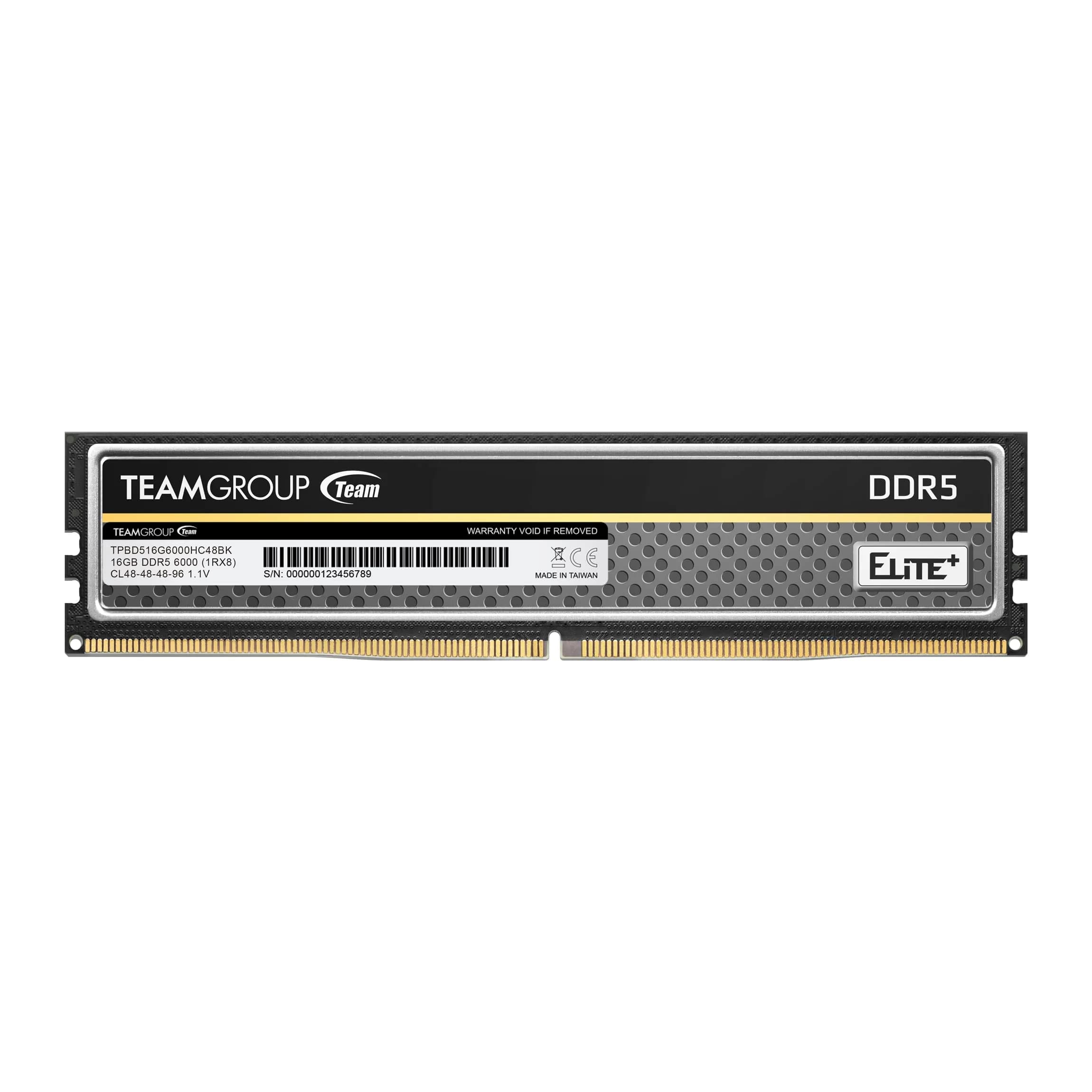TEAMGROUP Elite Plus DDR5 16GB 6000MHz PC5-48000 CL48 UDIMM Desktop Memory Module Ram (Black) — Black