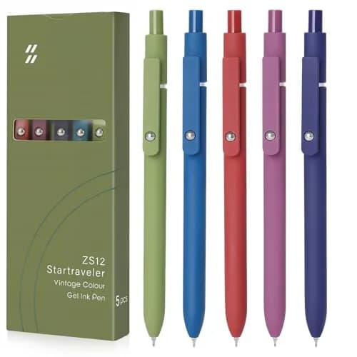 FIOVER Gel Pens 5pcs 0.5mm Fine Point Black Ink | Smooth Writing, Quick Dry, Vintage Style thumbnail 1