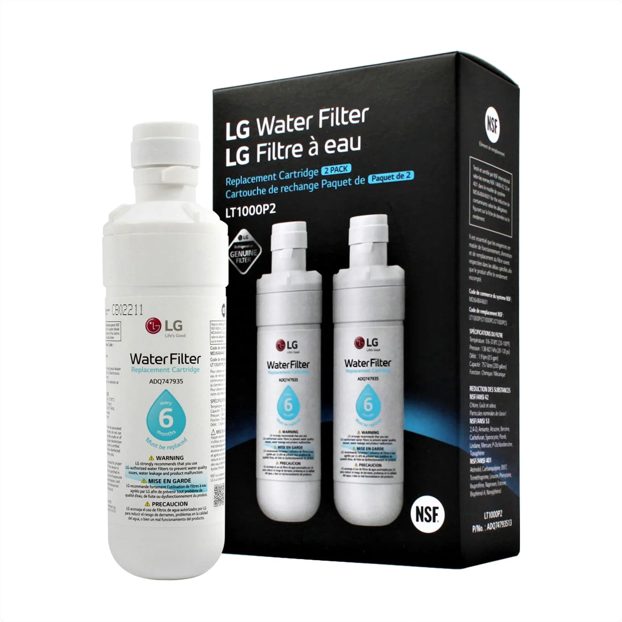 LG LT1000P2 Refrigerator Water Filter 200 Gallons (757 L) | NSF Certified for Purity