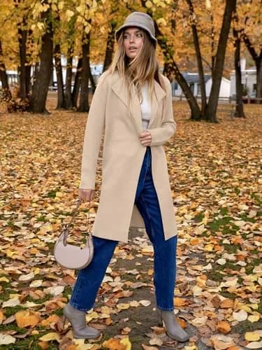 ANRABESS Women's Long Cardigan Sweater Apricot X-Large | V-Neck Knit Warm Trench Coatigan thumbnail 4