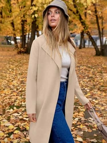ANRABESS Women's Long Cardigan Sweater Apricot X-Large | V-Neck Knit Warm Trench Coatigan thumbnail 6