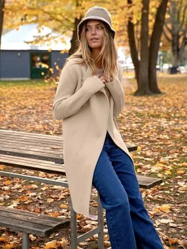 ANRABESS Women's Long Cardigan Sweater Apricot X-Large | V-Neck Knit Warm Trench Coatigan thumbnail 7
