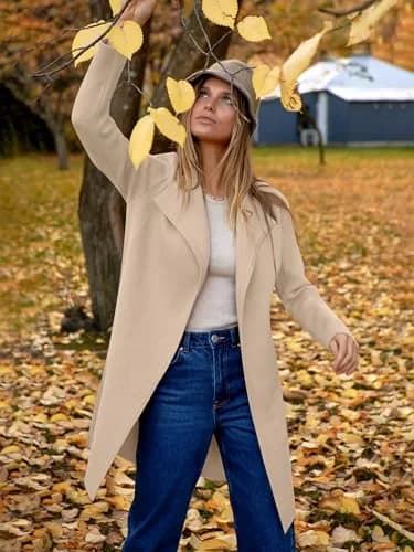 ANRABESS Women's Long Cardigan Sweater Apricot X-Large | V-Neck Knit Warm Trench Coatigan thumbnail 8
