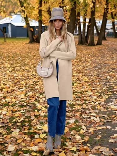 ANRABESS Women's Long Cardigan Sweater Apricot X-Large | V-Neck Knit Warm Trench Coatigan thumbnail 2