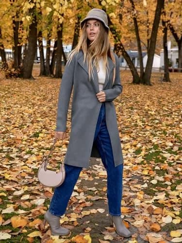ANRABESS Women's Long Cardigan Sweater Dark Grey Small | V-Neck Knit Warm Trench Coatigan thumbnail 5