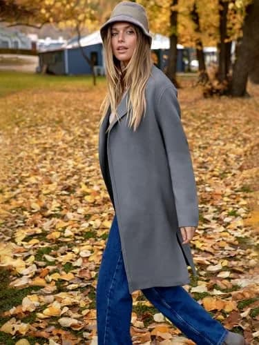 ANRABESS Women's Long Cardigan Sweater Dark Grey Small | V-Neck Knit Warm Trench Coatigan thumbnail 7