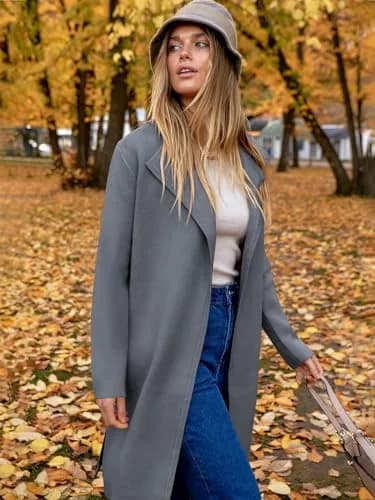 ANRABESS Women's Long Cardigan Sweater Dark Grey Small | V-Neck Knit Warm Trench Coatigan thumbnail 2