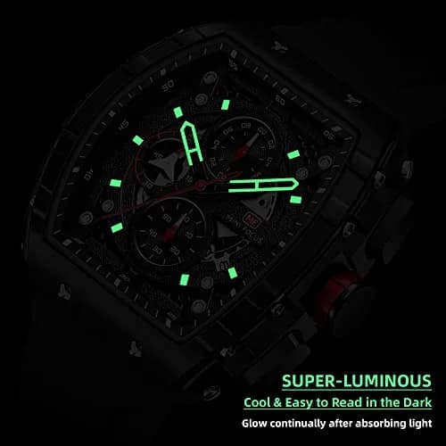 MF MINI FOCUS Men's Fashion Tonneau Chronograph Watch 45mm (1.77 inches) | Water Resistant Luminous Quartz Watch thumbnail 4