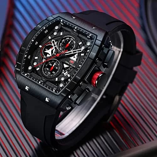 MF MINI FOCUS Men's Fashion Tonneau Chronograph Watch 45mm (1.77 inches) | Water Resistant Luminous Quartz Watch thumbnail 2