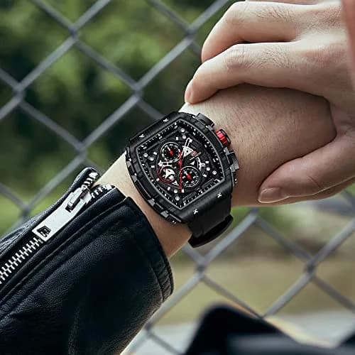MF MINI FOCUS Men's Fashion Tonneau Chronograph Watch 45mm (1.77 inches) | Water Resistant Luminous Quartz Watch thumbnail 3