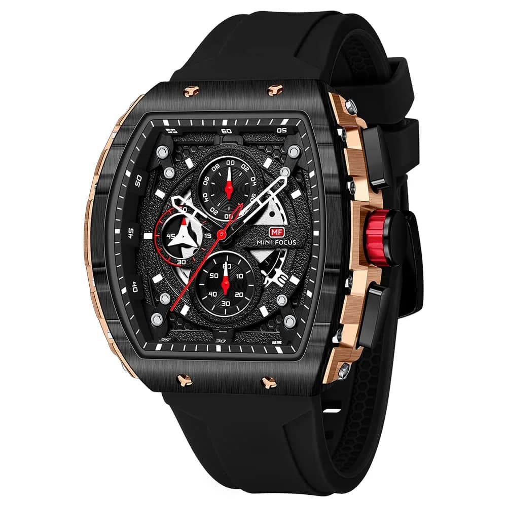 MF MINI FOCUS Black & Golden Chronograph Watch 48mm (1.89 inches) | Six-Hand Multi-Function Quartz Movement