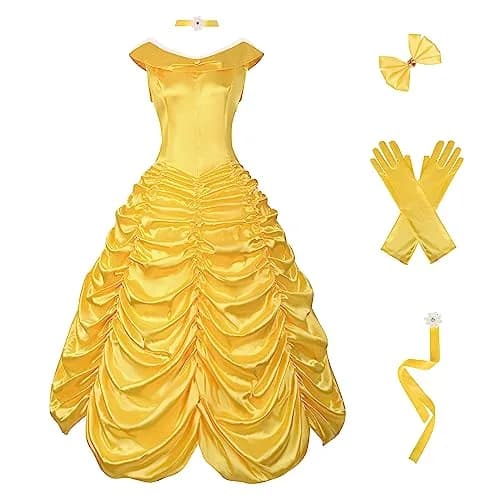 Drofe Women Yellow Princess Off Shoulder Gown Costume Set with Gloves & Accessories XL | Imported from USA thumbnail 1