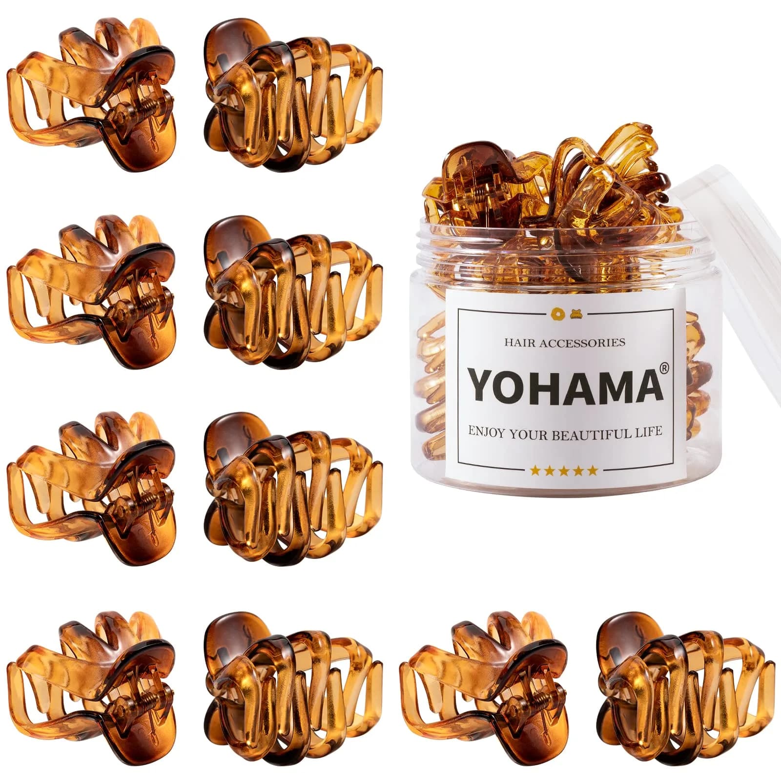 YOHAMA Clear Octopus Claw Clips 10 Count (4cm/1.57 inch) | Secure Hold for Thin to Thick Hair — B-Brown