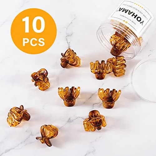 YOHAMA Small Octopus Claw Clips 4cm (1.57 inch) | Pack of 10 Brown Glossy Finish thumbnail 4