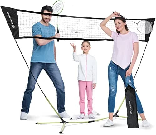 E-Jet Badminton Net Rackets Shuttlecocks Combo Set - Portable 1.55m (5.1Ft) x 2.4m (7.8Ft) | Instant Setup Backyard Fun thumbnail 1