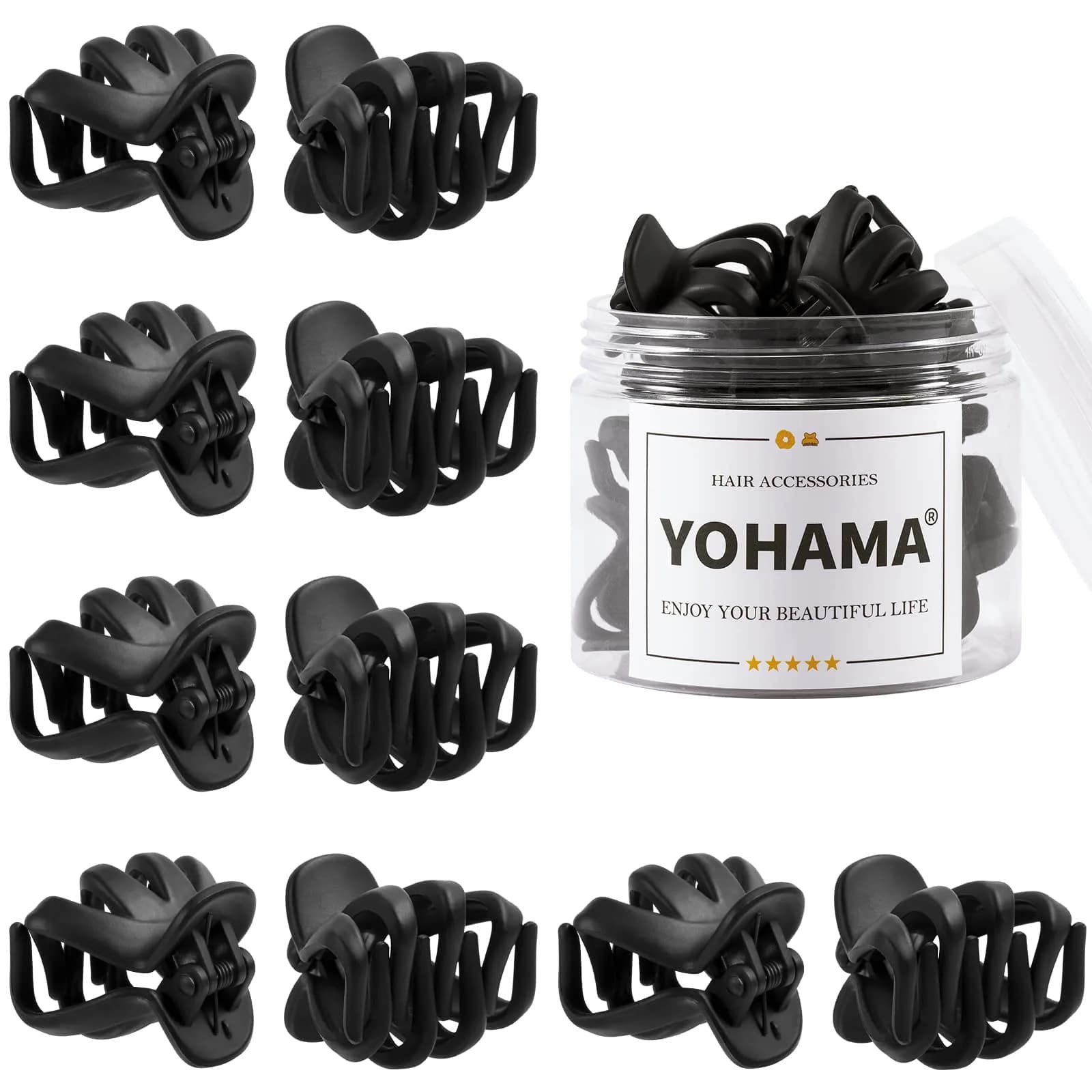 YOHAMA Clear Octopus Claw Clips 10 Count (4cm/1.57 inch) | Secure Hold for Thin to Thick Hair — C-Matte Black